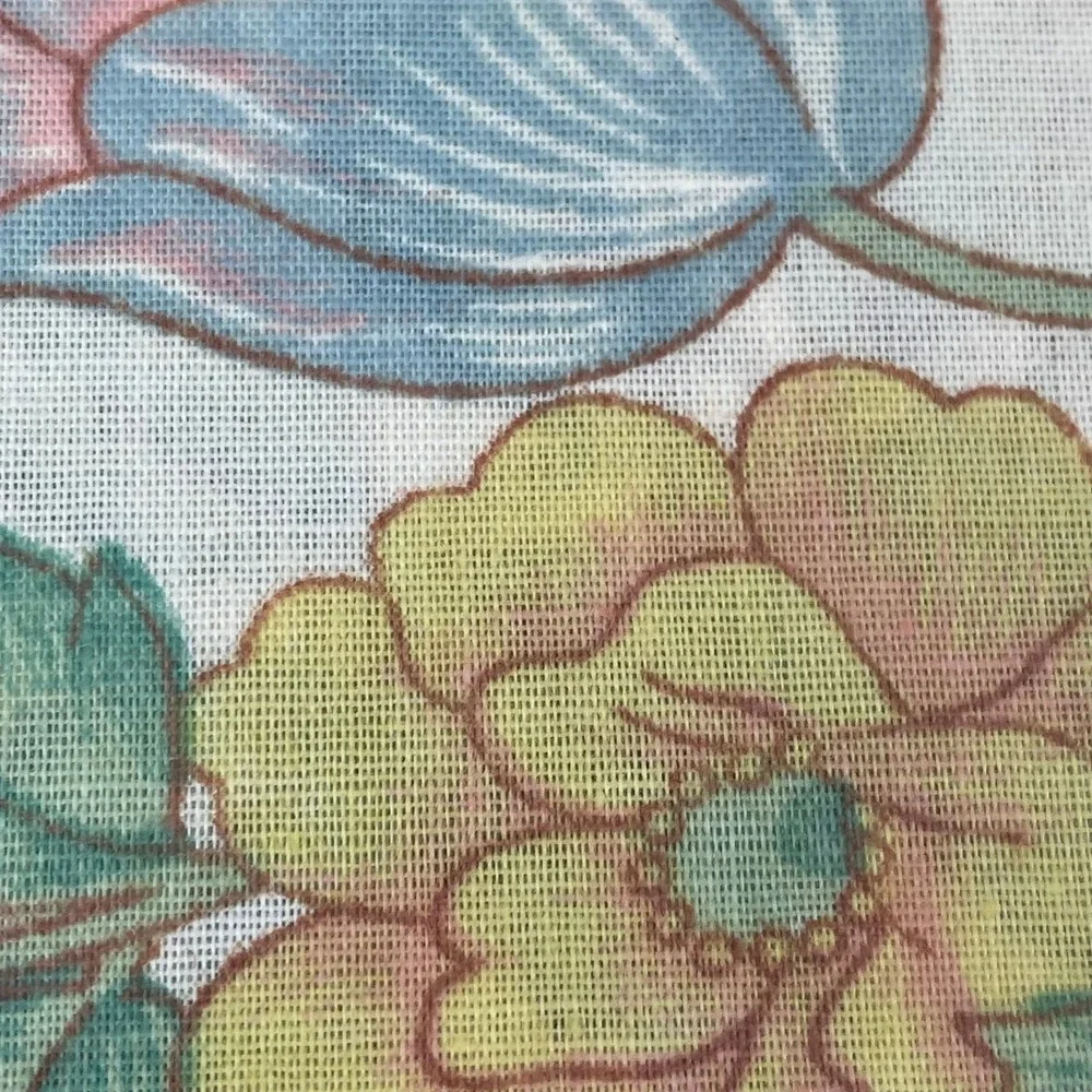 Vtg 80s Directions Queen Sheet Set Cotton Blend Floral White Yellow Blue No Iron
